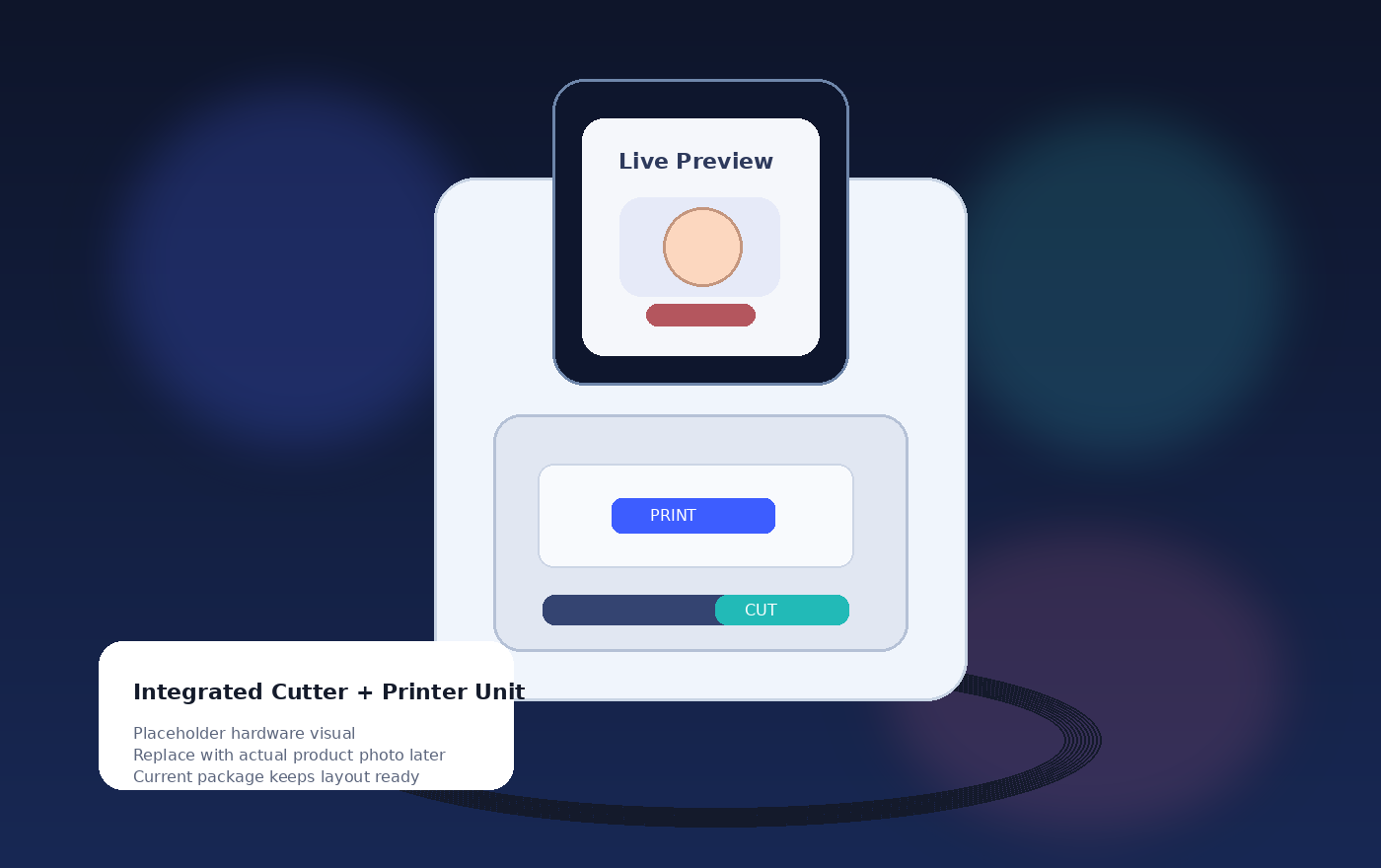 Integrated cutter and printer mock visual